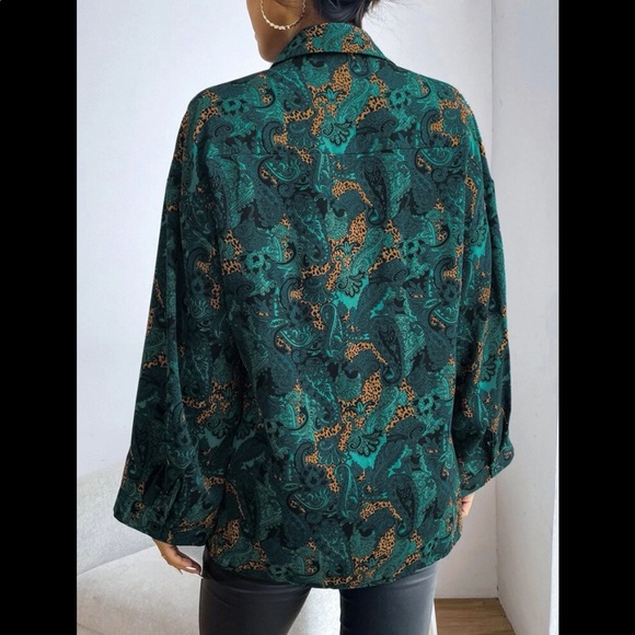 Boho Floral Paisley Print Button Down Shirt Top Blouse Green - Picture 4 of 5